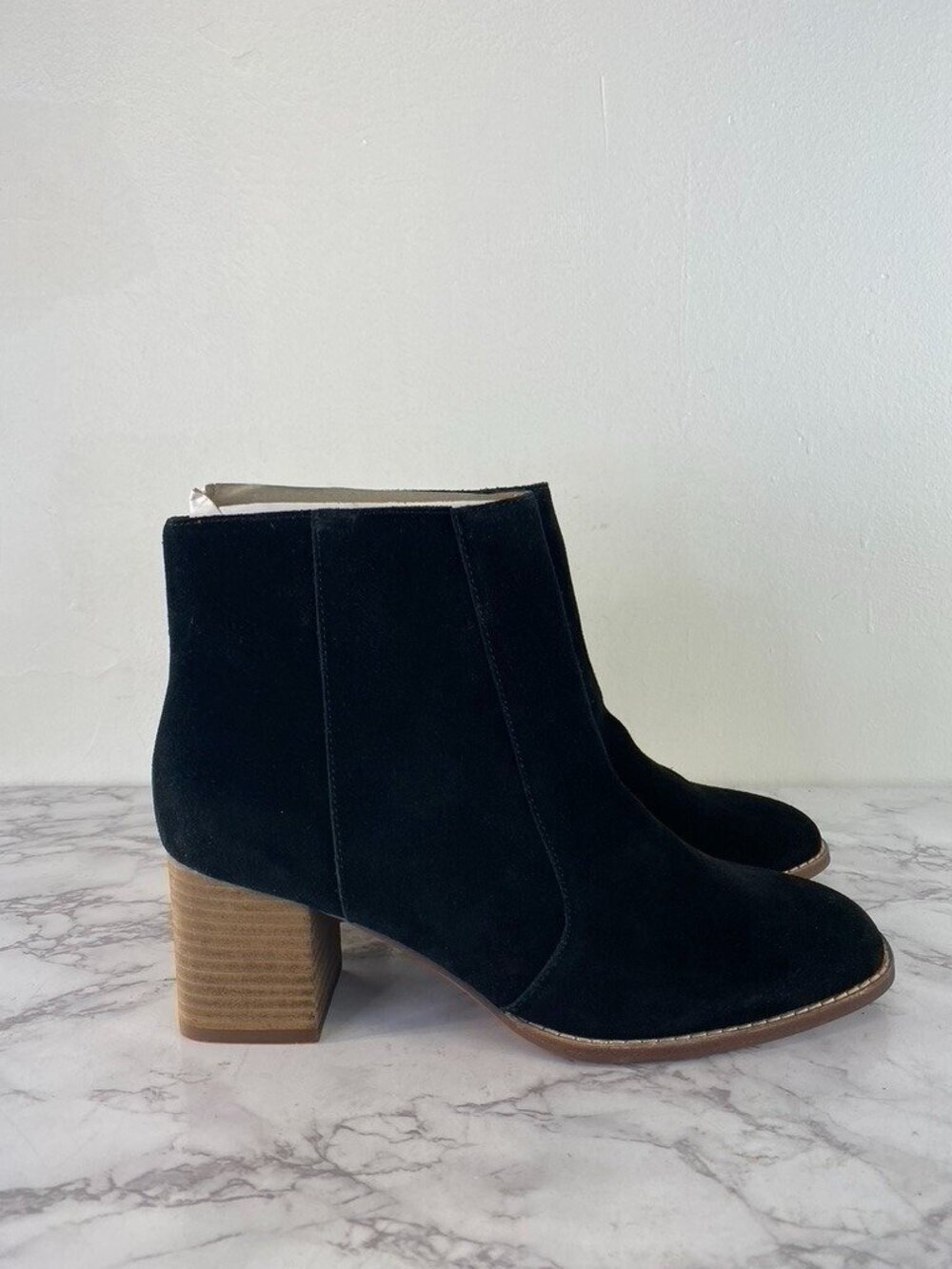 Madewell Bryce Ankle Boots Women's Black Suede Zip Block Heel M4674 SZ 9.5